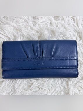 Vintage Coach Blue Leather Fold-Over Wallet with Pleat Detail